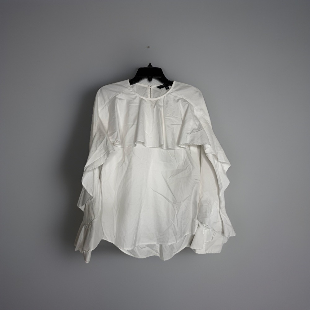 $295 Veronica Beard Womens White Ruffle Top Long Sleeve Classic Shirt Top Sz S